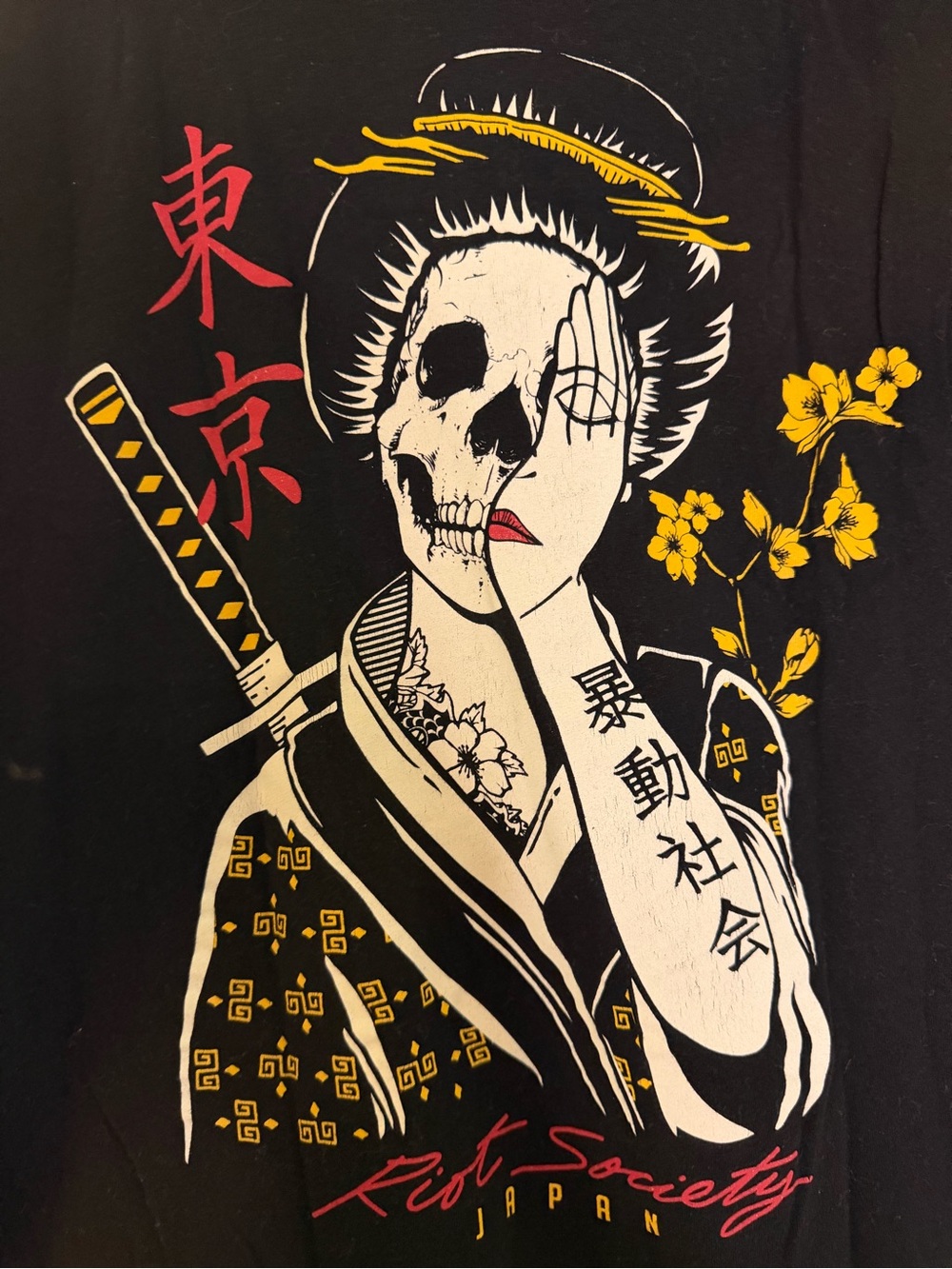 Riot Society Japan Geisha Skull Samurai Graphic Tee Size L